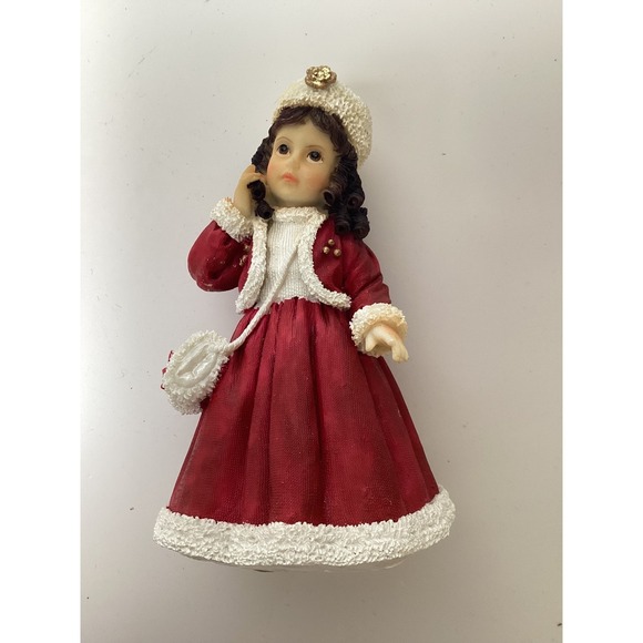 The Unbranded Brand Other - Vintage Style Victorian Girl Figurine Red Winter Coat White Trim 5 Inch Statue